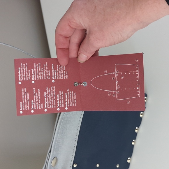 NWT Hardware By Renee Navy Gray Studded Shoulder Bag - Picture 3 of 7